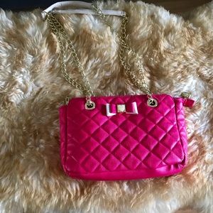 Betsey Jonshon Fuschia Bow Quilted Crossbody Bag